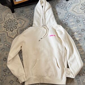 Unbranded Cream Hoodie with Pink Chest Logo